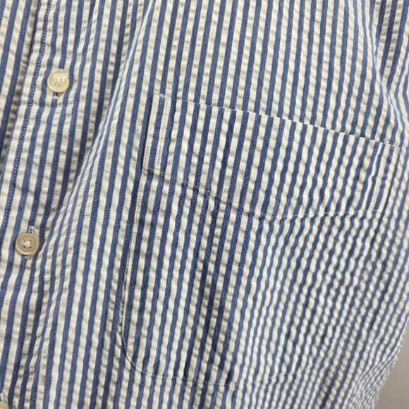 Jos A Bank Stays Cool Button Down Seersucker Shirt XL Blue White Striped Mens - Picture 6 of 12
